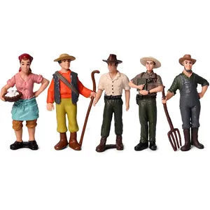 Conjunto de 5 peças de figuras de pequenos agricultores em grande escala Bonecas do mundo agrícola modelo de agricultor Brinqued