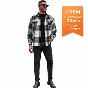 Shacket da <span class=keywords><strong>Uomo</strong></span> Pesante in Flanella Spazzolata Nera Grigia a Quadri, Camicia Giacca con Bottoni Stile <span class=keywords><strong>Lumberjack</strong></span> Autunno Inverno - Product Image 1