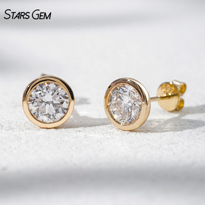 Starsgem IGI certified <b>Fine</b> 14k yellow gold <b>earrings</b> Bezel set 2.0 carat diamonds Round cut lab grown <b>earrings</b> - Product Image 1
