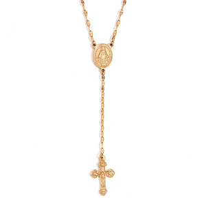 Collar <span class=keywords><strong>de</strong></span> Acero Inoxidable con Colgante <span class=keywords><strong>de</strong></span> Cruz <span class=keywords><strong>de</strong></span> Jesús y Virgen María, Chapado en Oro <span class=keywords><strong>de</strong></span> 18k, Resistente al Deslustre - Product Image 1