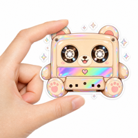 Pack d'autocollants Kawaii personnalisés en vinyle holographique brillant découpé, thème cassette rétro, disquette, CD, pour bouteille d'eau, ordinateur portable, coque de téléphone