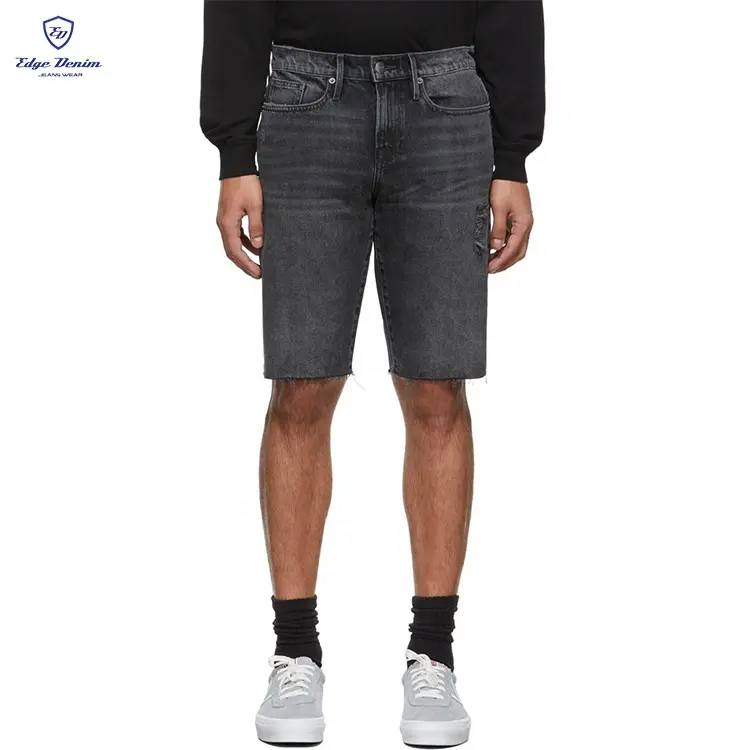 Pantaloncini di Jeans neri Casual Slim con Logo personalizzato di alta qualità Jeans corti da uomo Vintage