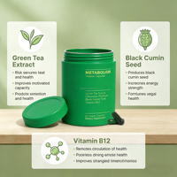 Capsules de Vitamines Métabolisme Marque Blanche OEM – Extrait de Thé Vert, Picolinate de Chrome, Graine de Cumin Noir – Soutien Énergétique et Brûle-Graisse pour Adultes