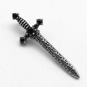 yunnique Stainless Steel Cross Pendant <b>Necklace</b> With Black Stones Geometric Design For Men And Women Fashion Jewelry - Product Image 2