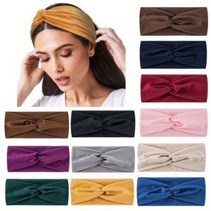 Bandeau de sport élastique pour femme, anti-transpiration, large, antidérapant, pour yoga, course, gym, fitness, couleur unie ou tie-dye - Product Image 1