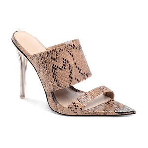 Sandales en peau de serpent à <span class=keywords><strong>talon</strong></span> transparent bon marché en gros d'usine sandales pantoufles à talons aiguilles fantaisie à bout pointu - Product Image 3