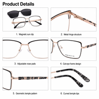Montura de gafas ópticas rectangulares de metal a la moda con clip magnético para gafas de sol polarizadas 2 en 1, gafas graduadas CZhSJrm