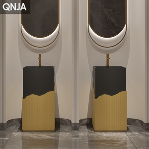 Usine En Gros Creative Art Bassin <span class=keywords><strong>Pierre</strong></span> Artificielle <span class=keywords><strong>Colonne</strong></span> Intégrée Bassin Salle De Bains Base Indépendante Lavabo Lavabo - Product Image 2