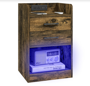 Mesita <span class=keywords><strong>de</strong></span> noche con estación <span class=keywords><strong>de</strong></span> carga y luces LED, mesita <span class=keywords><strong>de</strong></span> noche con 2 tomas <span class=keywords><strong>de</strong></span> corriente CA y USB, <span class=keywords><strong>mesa</strong></span> auxiliar con <span class=keywords><strong>estante</strong></span> <span class=keywords><strong>de</strong></span> almacenamiento, 2 - Product Image 6