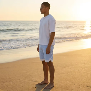 Conjunto de 2 piezas de algodón grueso estilo streetwear para hombre: camiseta oversize y pantalones cortos con logo gráfico personalizado, chándal holgado de verano - Product Image 3