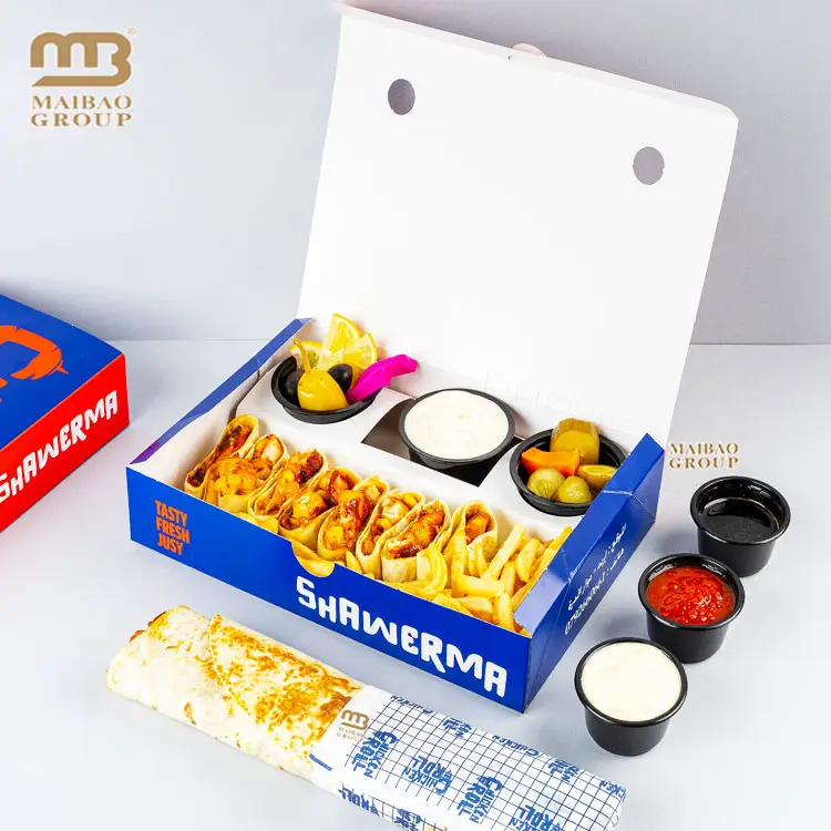 Caixas de almoço de embalagem de alimentos personalizadas, caixa descartável de batatas de shawarma