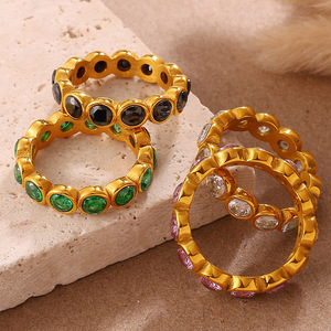 Fashion <b>Rings</b> <b>Set</b> Multi Color Stone <b>Gold</b> Rim Geometric Shape Party Women's Jewelry - Product Image 2