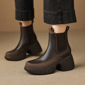 Elegantes Botas Largas Retro para Mujer, Hechas a Mano con Cuero Genuino, Antideslizantes, Impermeables, Duraderas, de Color Sólido, con Punta en Pico, Casuales - Product Image 4