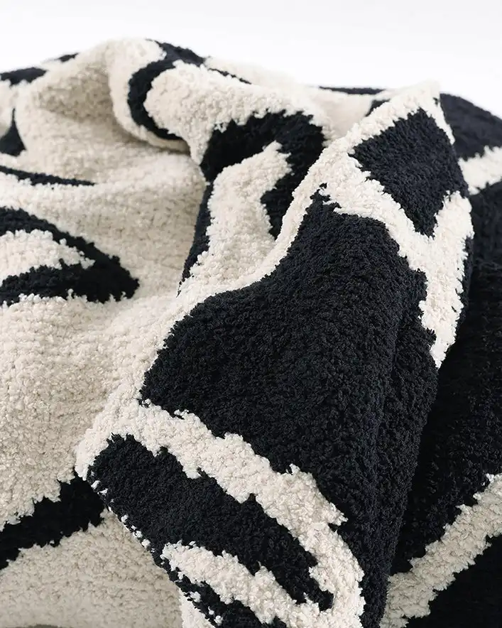 Осеннее волновое Полосатое 100% полиэстеровое вязаное одеяло Raschel теплый винтажный мультяшный однотонный узор с линиями граффити