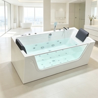 Baignoire de massage à trois côtés, bain à remous à température constante en acrylique double pour adultes, avec porte vitrée pour hôtel et gîte