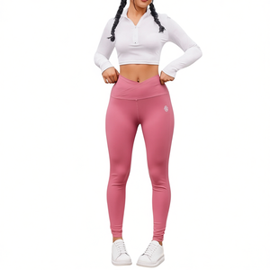 Leggings Rosados de Cintura Alta para Mujer Ropa Deportiva Transpirable para Yoga y Entrenamiento de Spandex/Nailon Largos hasta el Tobillo de Color Sólido Proveedor Mayorista - Product Image 1