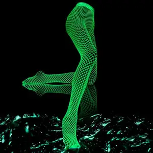 Sex Stocking Glow In The Dark Women High Quality Fishnet Skinny Luminous Tight Pantyhose High Thigh Dancewear Sexy Stocking