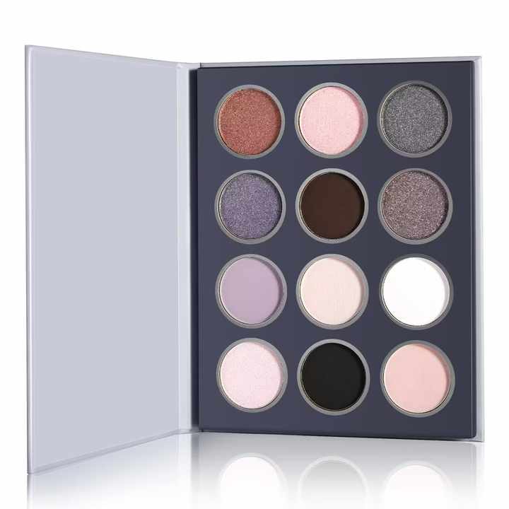 Custom logo Eyeshadow Private Label 12 Color pink Purple Grey Glitter ...