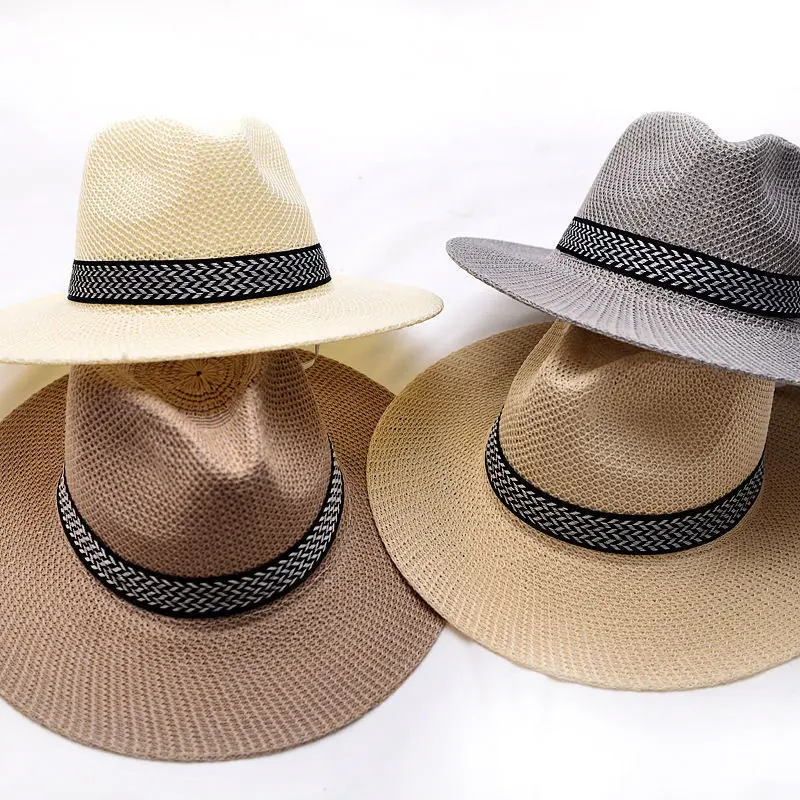 Chapéu de palha de crochê de aba larga para mulheres, chapéu de palha de praia com aba larga e chapéu de palha macio, chapéu de verão 2024