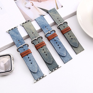 Correas de reloj híbridas de cuero y mezclilla estilo verano Upro New Design para Apple S10 Huawei GT5, color azul claro, estilo retro, bandas de reloj de mezclilla azul. - Product Image 6