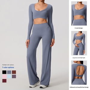 Ensemble de <span class=keywords><strong>yoga</strong></span> respirant à manches longues et découpes, style euro-américain, avec coussinets de poitrine et dos élégant, pantalon drapé, collection Under Lulu - Product Image 2