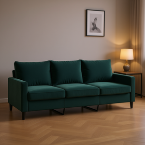 โซฟา 3 ที่นั่งกำมะหยี่สีเขียวเข้ม โพลีเอสเตอร์ 100% โครงโลหะ ห้องนั่งเล่น ดีไซน์ทันสมัย - Product Image 2