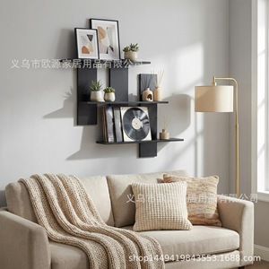 OY-PVC Three-Tier Staggered Shelf Wall Mounted Geometric <b>Storage</b> Rack For Study Room Living Room Display - Product Image 2