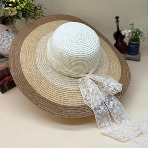 Women's Wide Brim Straw Sun Hat Summer 2025 Natural Grass Knitted Purple Blue Pink Lace <b>Bow</b> Beach Outdoors - Product Image 4