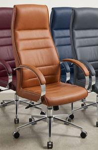 Chaise de bureau tendance en similicuir avec base métallique pivotante, roulettes réglables et assise ergonomique pour usage professionnel - Product Image 5