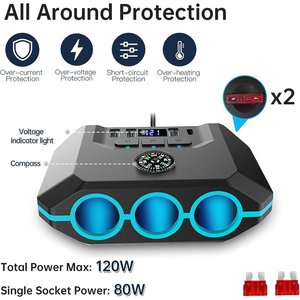 12V Car <b>USB</b> Charger <b>Adapter</b> 4 Port Fast Charging Hub with LED Display <b>Bluetooth</b> Audio for Vehicle Dashboard - Product Image 3