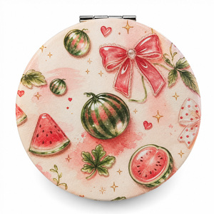Espejo compacto de 7 cm con diseño de sandía, espejo de maquillaje redondo de doble cara con decoración de purpurina 3D, venta al por mayor, personalizado - Product Image 3