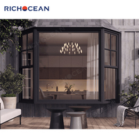 Richocean, ventana francesa de doble hoja, rejilla de aluminio, lateral de triple acristalamiento, ventanas verticales corredizas fijas