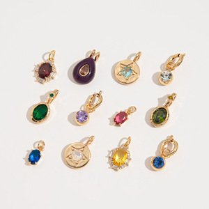 Collana pendente da 12 <span class=keywords><strong>Birthstone</strong></span> base in acciaio inossidabile catena fai da te 18K Color oro galvanica sottovuoto forno zircone pietra principale - Product Image 3