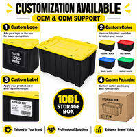 Grande boîte de rangement de 100 L, grande boîte de rangement en plastique pour vêtements, grande capacité, maison, garage, déménagement, vente en gros, fournisseur OEM personnalisé
