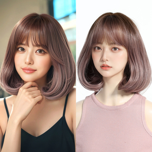 Tóc Giả Màu Tím Với <span class=keywords><strong>Bangs</strong></span> Của Phụ Nữ Ngắn <span class=keywords><strong>Bob</strong></span> Thẳng Vai Chiều Dài Tóc Giả Tổng Hợp Kết Cấu Trang Phục Đảng Cosplay Tóc Giả 14 Inch - Product Image 2