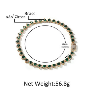 <span class=keywords><strong>Collana</strong></span> a Catena <span class=keywords><strong>Tennis</strong></span> Iced Out con Cuori Verdi e Rosa da 10mm, Gioielli Hip Hop Bling in Ottone Placcato Oro 18K, Nuova Moda Lucida - Product Image 5