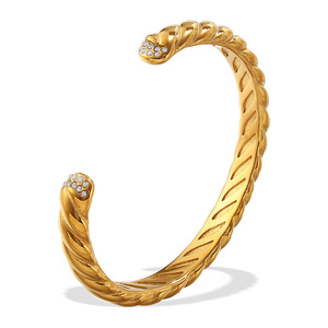 Diamond Braided Open <b>Cuff</b> <b>Bracelet</b> 18K Gold Plated Stainless Steel Unisex Everyday Wear Round Brilliant Cut Natural Diamond - Product Image 5