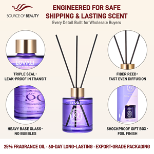 LOVALI HOME Diffusore di Fragranza 95 Reed 120ml, Profumo di Lusso per la Casa, Aroma <span class=keywords><strong>Dolce</strong></span> Orientale, Essenza di Sandalo, Vendita all'Ingrosso - Product Image 2