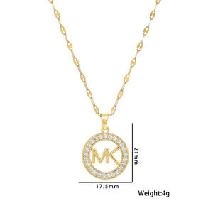 Wholesale New Fashion Hip Hop Women's Stainless Steel Choker <strong>Necklace</strong> with Diamond <strong>Coin</strong> Letter 'MK' Pendant - Product Image 5