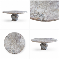 Table basse moderne en marbre rose naturel motif éléphant, avec piétement sablier cintré, table centrale en pierre pour salon, vente en gros