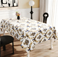 Nappe carrée de luxe en PU, motif floral vintage bleu doré, tailles personnalisables, imprimés, imperméable, anti-taches, écologique, pour la maison et les banquets