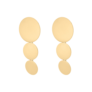 Pendientes de botón con diseño de disco triple lineal, acabado dorado cepillado, joyería de moda geométrica moderna para mujer - Product Image 1