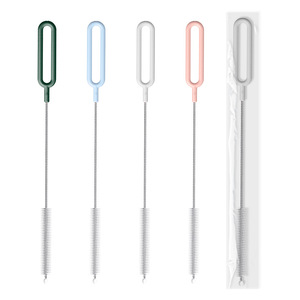Nylon Bristle Straw Brush with Plastic Handle PP Material Tube Brush Bag <b>Plain</b> Pacifier Brush Straw Cleaning <b>Tool</b> - Product Image 1