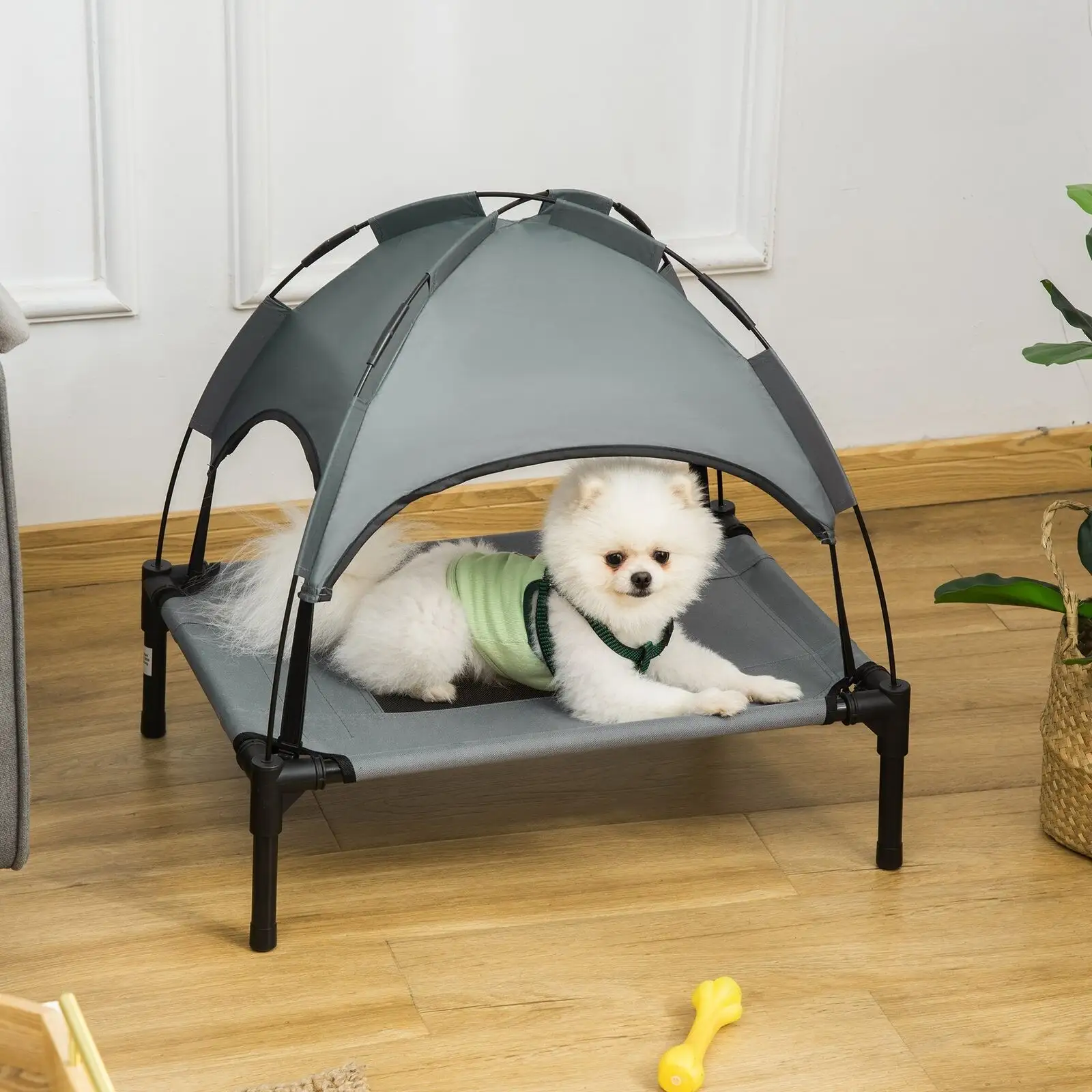 Cool Pet Cot UV Protection Canopy Grey Pet Bed Lightweight Metal Frame and Heavy Denier Cover Dog Bed for Garden use