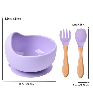 3 PCS portátil BPA libre vajillas de mesa bebé comedor conjunto con mango de madera, resistente al calor recién nacido debe tene - Product Image 2