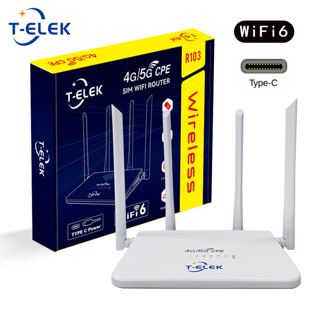 T-elek R103 Port WiFi6 Port Forwarding 4g Wifi Modem Device 4pcs High Gain Antenna Indoor 4g Lte Router with Sim Card Slot