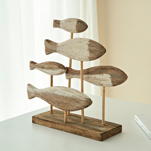 Hand Carved Wooden Fish Figurine <b>Set</b> Vintage Style Tabletop Decoration For Home Office <b>Desk</b> Display Sculpture Art Piece - Product Image 1