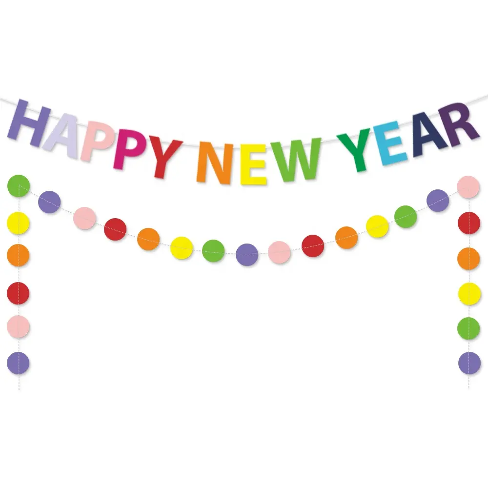 DIY 2024 mutlu yeni yıl afiş süslemeleri yeni yıl arifesi parti malzemeleri 2024 ve renkli noktalar çelenk