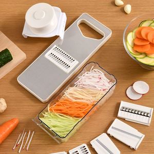 Picador Manual de Cocina, Rebanador de Cebolla y Patata, Exprimidor de Naranja y Limón, Cortador de Verduras de 6 Cuchillas con Recipiente, Sostenible - Product Image 4