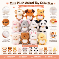 Porte-clés en peluche doux et moelleux en coton PP, animaux ronds et dodus assortis avec collier rouge et clochette, 12 cm, vente en gros d'usine